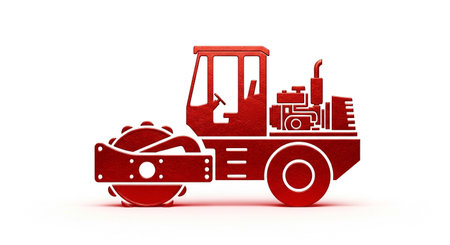 a red road roller illustration on a white background, perfect for construction themesの素材