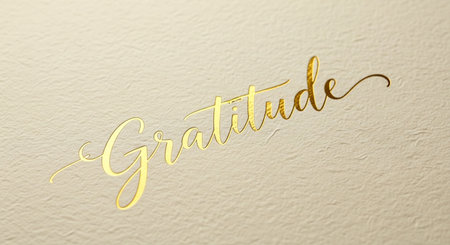 a golden gratitude calligraphy text on a beige background for inspiration and eleganceの素材