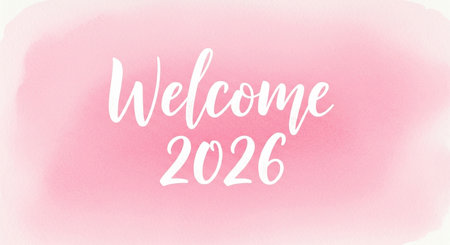 welcoming the year 2026 with a soft pink watercolor background and a festive designの素材