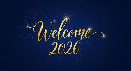 celebrate new year 2026 with this festive welcome greeting card banner background.の素材
