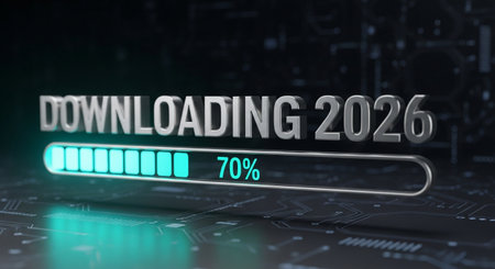 downloading progress bar showing seventy percent complete for the year two thousand twenty sixの素材