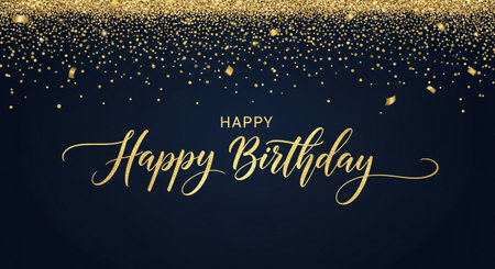 festive gold glitter confetti happy birthday celebration card background designの素材