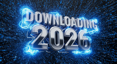 futuristic download concept with data stream and electric effects for the year aheadの素材