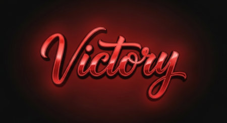 a red victory text effect graphic design illustration art with shiny typography glow.の素材