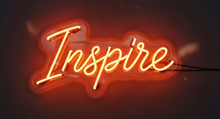 A bright orange neon sign that says Inspire, motivational and inspirational art pieceの素材