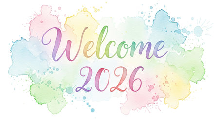a beautiful welcome 2026 card with watercolor background for invitation and celebrationの素材