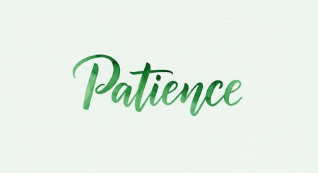 a green watercolor calligraphy of the word patience, a motivational art print.の素材