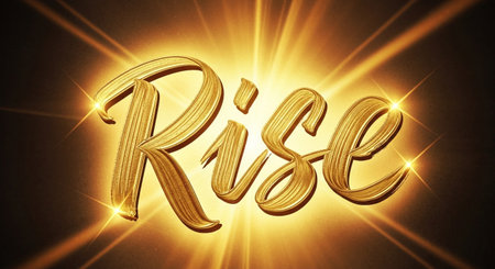 golden rise text effect with bright light rays for motivation and inspiration artの素材