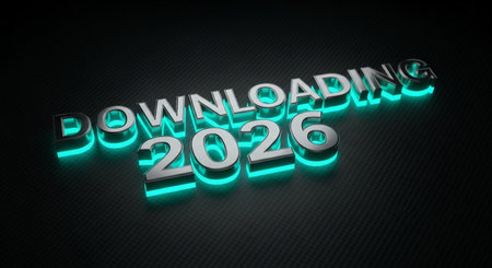 downloading year two thousand twenty six with neon light chrome text effect on darkの素材
