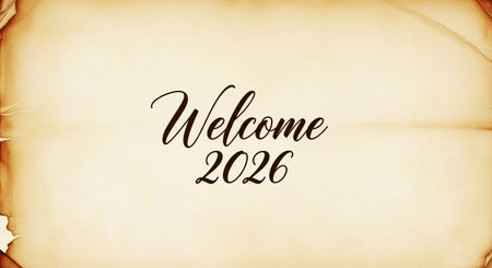 vintage parchment welcome card for the year 2026 celebration invitation templateの素材