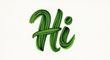 a green hi illustration with hand lettering art design vector greeting message styleの素材