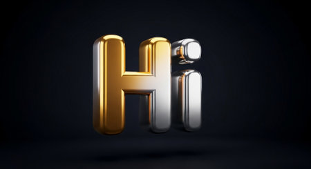 a golden and silver hi message on a dark background, modern greeting illustration.の素材