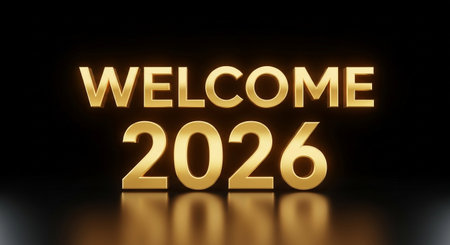 welcome the year 2026 with a golden glow, a festive celebration and new beginnings.の素材