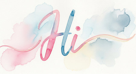 a watercolor hi greeting card design background with pastel pink and blue color tonesの素材