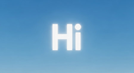 a simple hi greeting message on a blue sky background with bright white text imageの素材