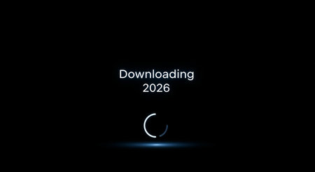 downloading progress bar animation for year 2026 on a futuristic loading screen.の素材