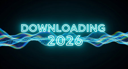 downloading data with futuristic wave design and neon lights for the year 2026の素材