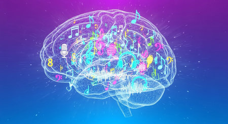 brain listening to music and audio waves, music therapy and brainwave entrainment artの素材