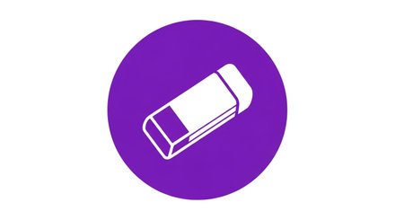 a simple vector icon of an eraser on a purple circle, perfect for education and designの素材