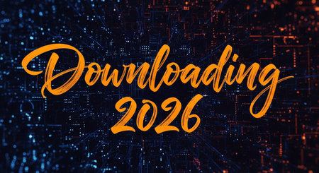 downloading data in the future with technology and digital network connections.の素材