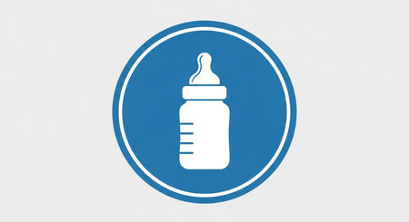 a simple baby bottle icon in a blue circle, perfect for newborn and infant designsの素材