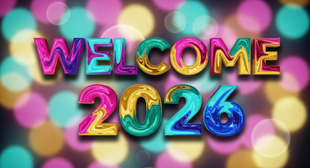 a bright and colorful welcome 2026 image for new year celebrations and invitationsの素材