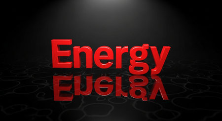 a red energy word with reflection on a black background power source conceptの素材