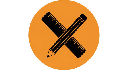 a graphic design featuring a pencil and ruler in black on an orange background.の素材