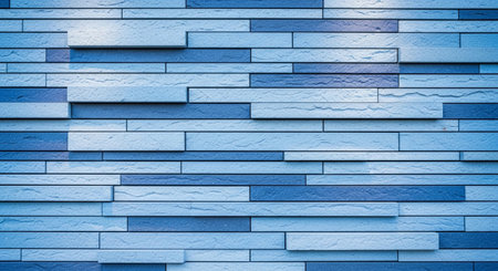 a blue brick wall with a textured surface creates a decorative and modern background design.の素材