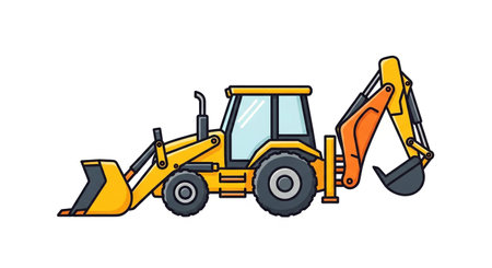 a cartoon backhoe loader illustration, perfect for construction and machinery themed projectsの素材