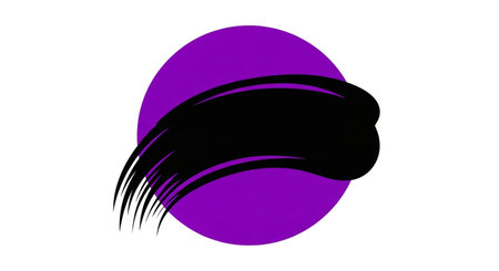 a striking design featuring a black brush stroke over a vibrant purple circle, on white spaceの素材