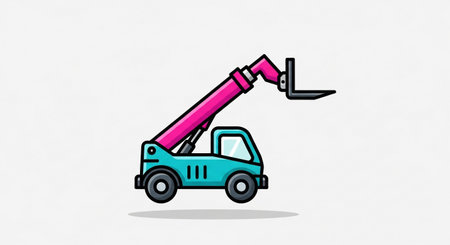 a vector illustration of a telehandler forklift used in construction and industryの素材