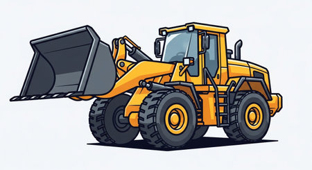 a cartoon illustration of a yellow loader, construction equipment graphic vectorの素材