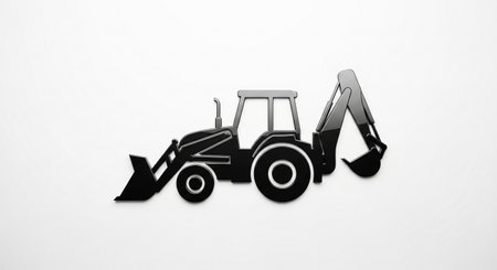 a black backhoe tractor icon on a white background, perfect for construction themesの素材