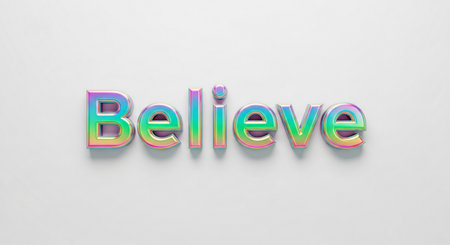 iridescent believe typography on white background for inspirational designsの素材