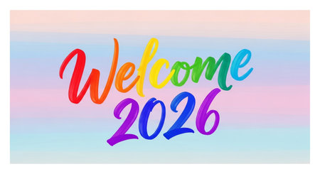 Welcome to the new year 2020. Hand drawn brush lettering. Vector illustration.の素材