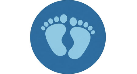 a blue icon with baby footprints, symbolizing newborn care, infancy, and pediatric health servicesの素材