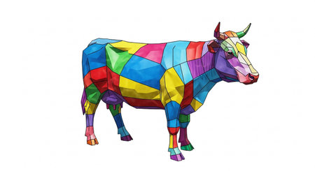 a colorful polygonal cow illustration on a white background artの素材