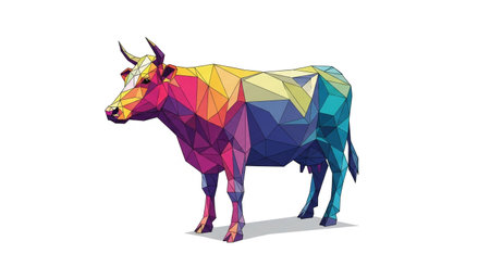 geometric cow illustration with colorful polygon shapes designの素材