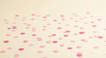Pink confetti on a beige background. Selective focus.の素材