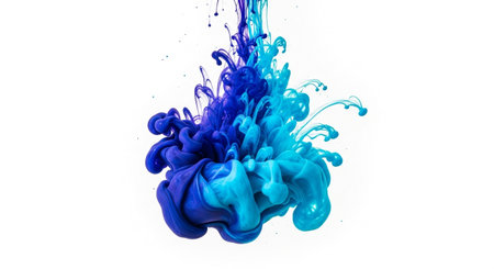 Abstract paint splashes isolated on white background. Colorful ink in water.の素材