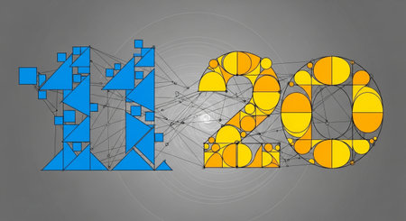 a geometric illustration of the number twelve, featuring triangles and circlesの素材