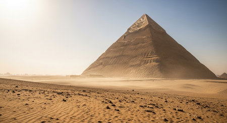 the great pyramid of giza stands tall in the vast desert under a clear blue skyの素材