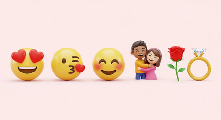 celebrate love with emojis and symbols of romance, engagement and a happy wedding.の素材