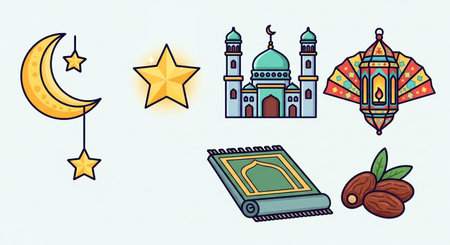 celebrate ramadan kareem with these islamic icons mosque lantern and dates rugの素材
