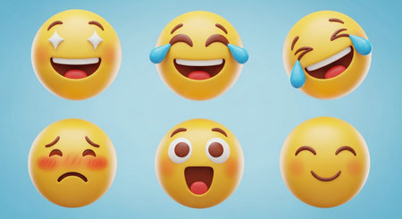a collection of emoji faces showing different expressions and emotions on blue backgroundの素材