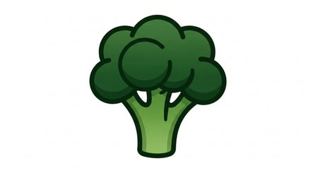 a vibrant green broccoli illustration on a clean white background, isolated viewの素材