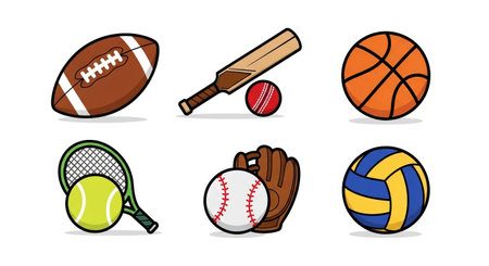 Sport balls and sports equipment icons set. Vector illustration in cartoon style.の素材