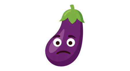Illustration of a sad eggplant with a sad face on a white backgroundの素材