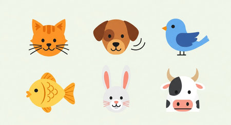 Cute animal icons set. Cartoon illustration of cute animal vector icons for web designの素材